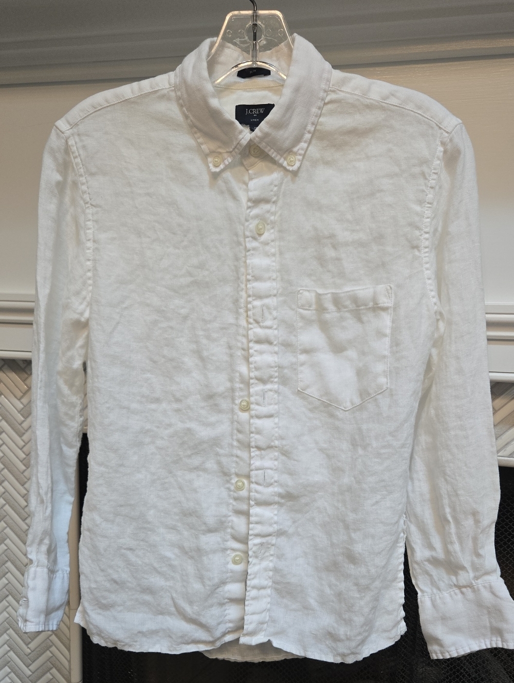 J. Crew Woman’s White Button-Down Linen Shirt with Chest Pocket Size XS